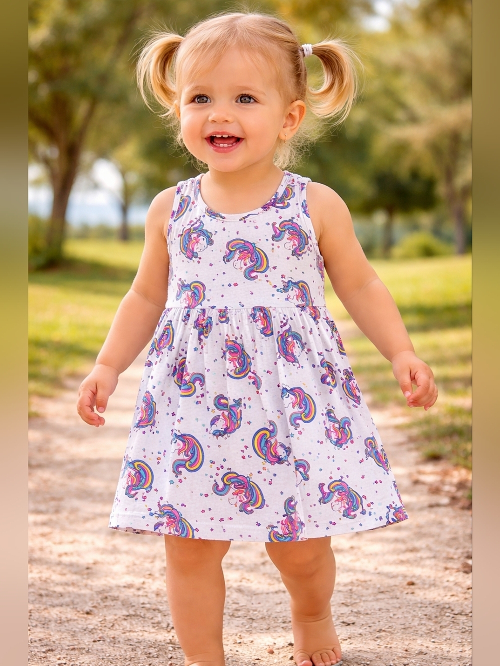 Picapino Toddler Girl Unicorn Dress 18M Rainbow Print Sleeveless Party Play Dres